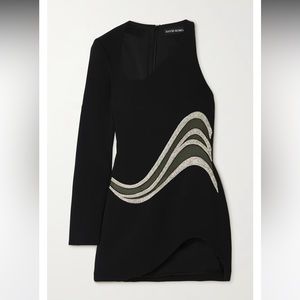 David Koma One-sleeve crystal-embellished mesh-trimmed cady mini dress UK8/US4